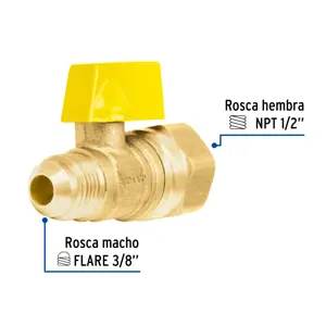 Válvula de control de latón para gas, 3/8