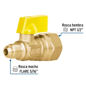 Válvula de control de latón para gas, 5/16