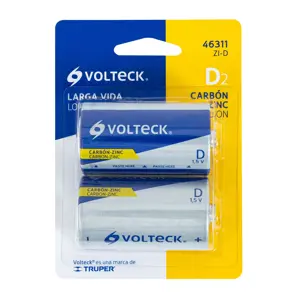 Blíster con 2 pilas zinc-carbón D, VOLTECK