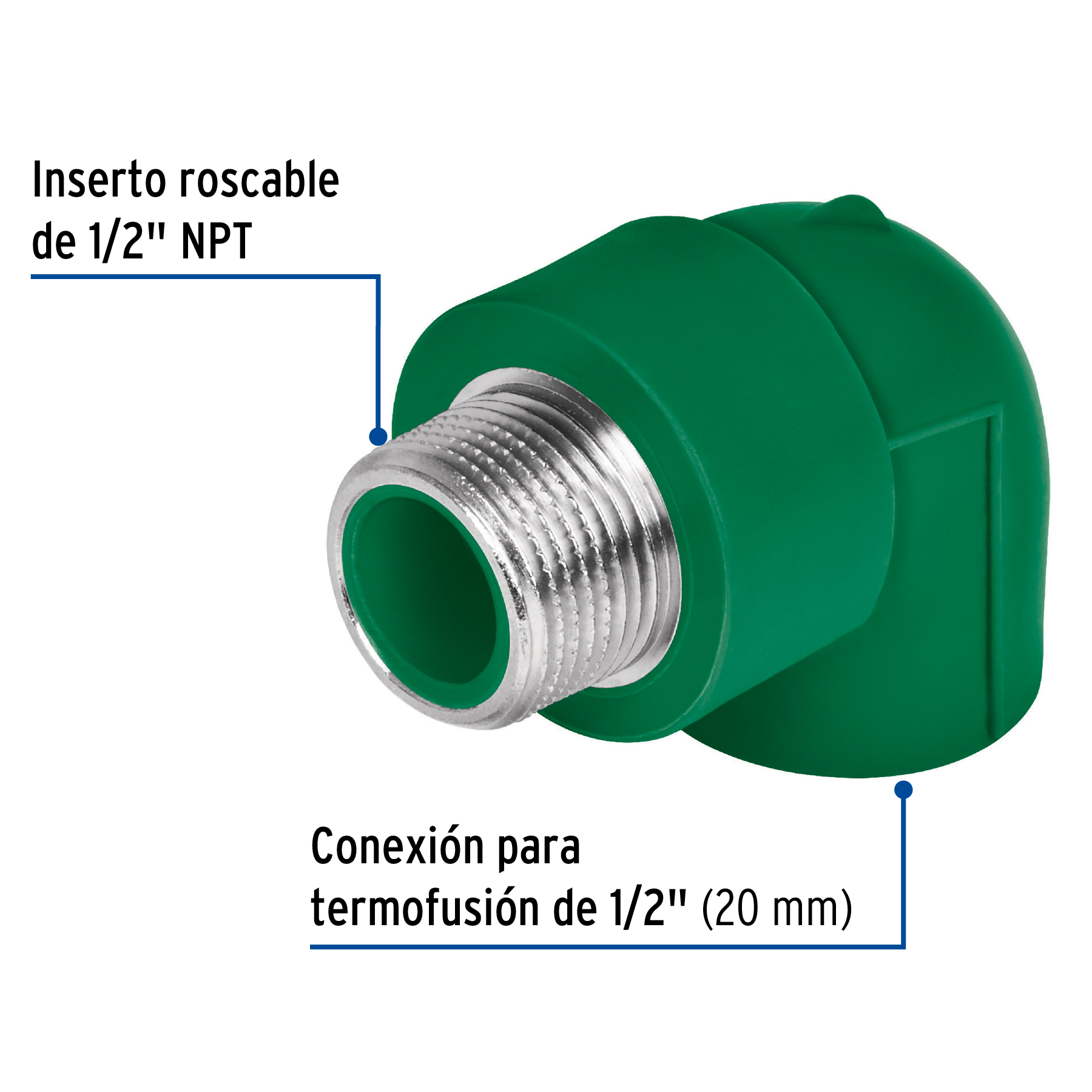 49855 / CV-511 TRUPER Codo 90° PPR, 1/2', Rosca Macho Con Inserto ...