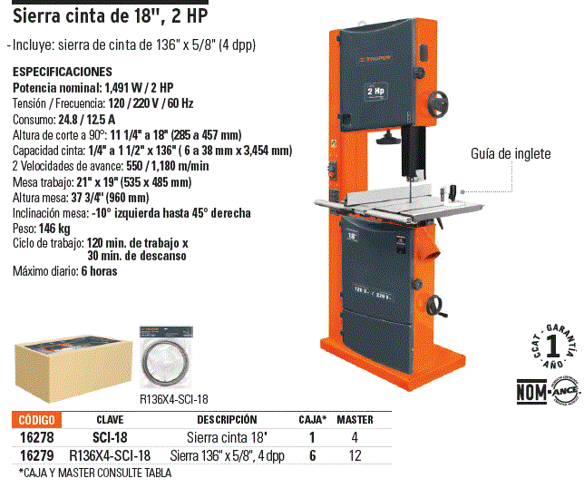 Repuesto sierra 136 x 4 dpp Truper para sierra cinta SCI-18 Mod.  R136X4-SCI-18 - Vaqueiros Ferreteros