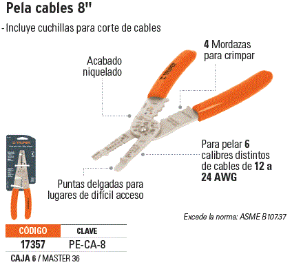 Ficha Tecnica Pinza 6 pela cables 22 a 10 AWG, Truper