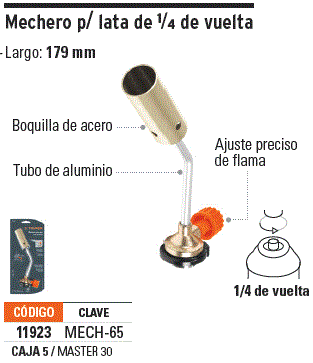 Mechero para Lata de Gas 65 mm 1/4 Vuelta TRUPER