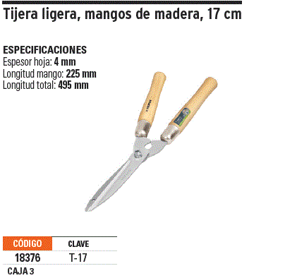 Tijera para poda 50 cm ligera mangos de madera Truper Mod. T-17